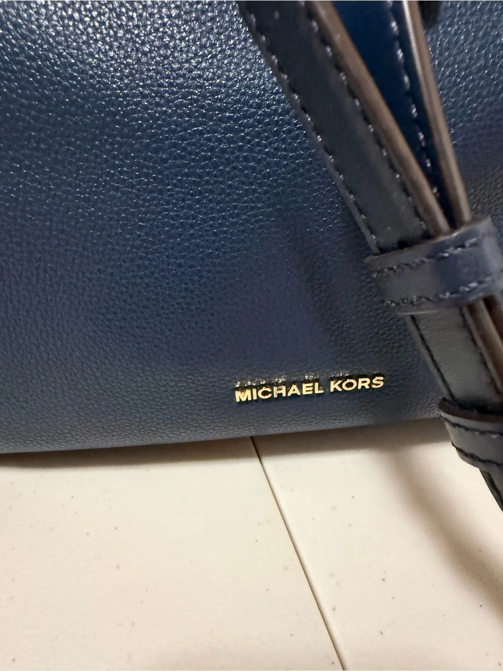Michael Kors  Large Deep Navy Pebbled Leather Satchel with Gold Hardware NWT